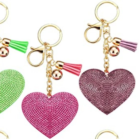 NEW Crystal Rhinestone Purple Heart Purse Charm Key Ring Chain Ring Zipper Gold - Picture 9 of 13